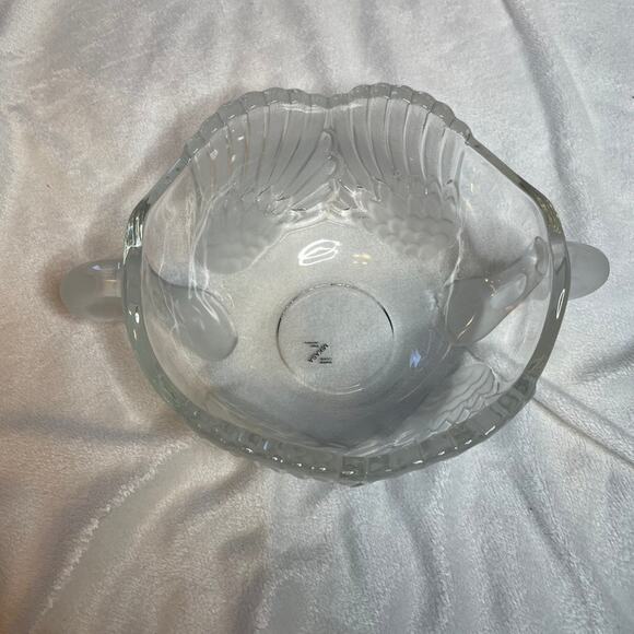 Mikasa Walther Crystal Glass Frosted & Clear Double Swan Head Handled Bowl - Picture 1 of 2